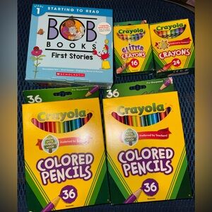 Crayola Colored Pencils and Glitter Crayons Set Bob Books